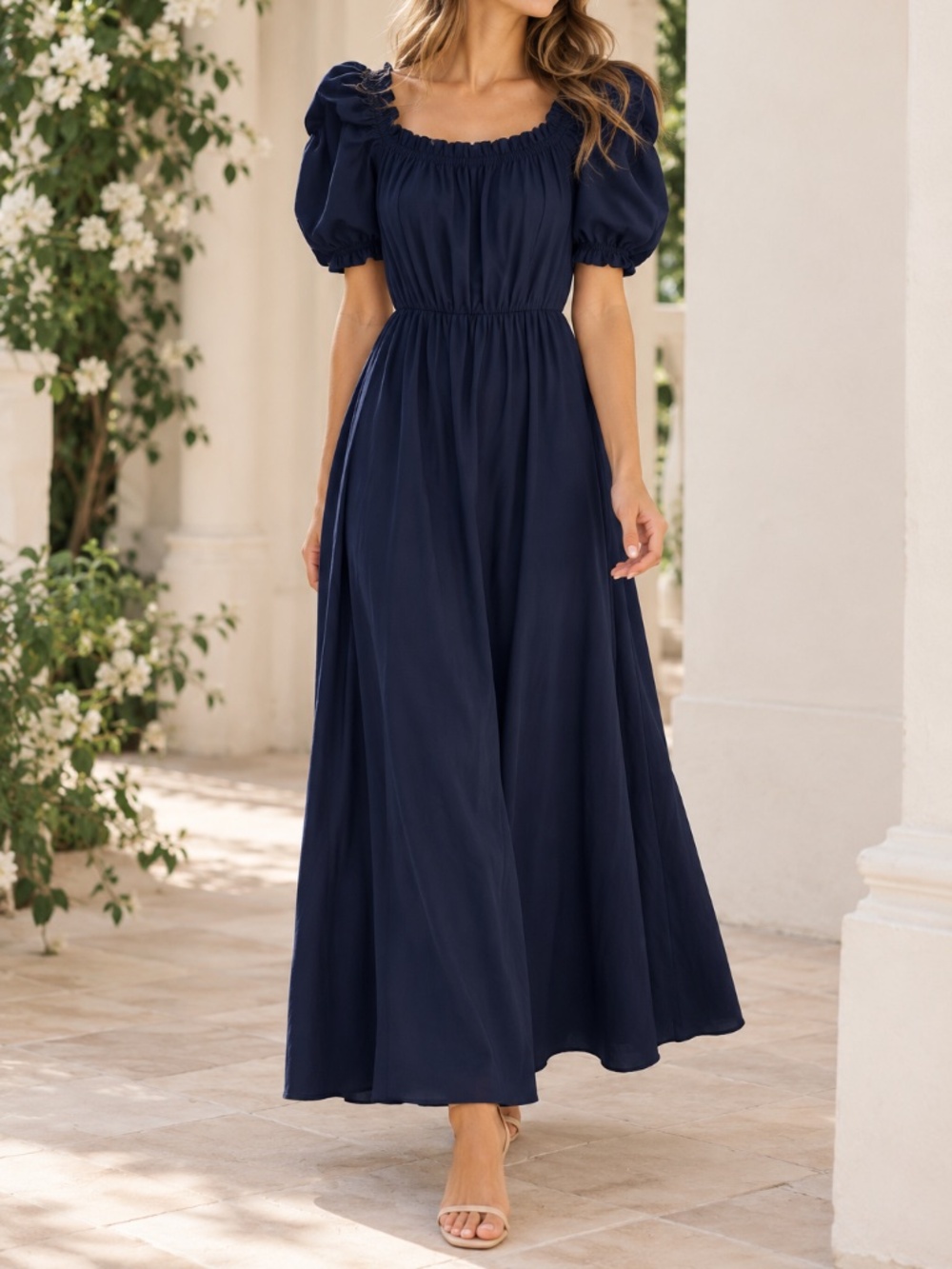 Gal Meets Glam Navy Blue Puff Sleeve Maxi Dress Women's Size 2 XS